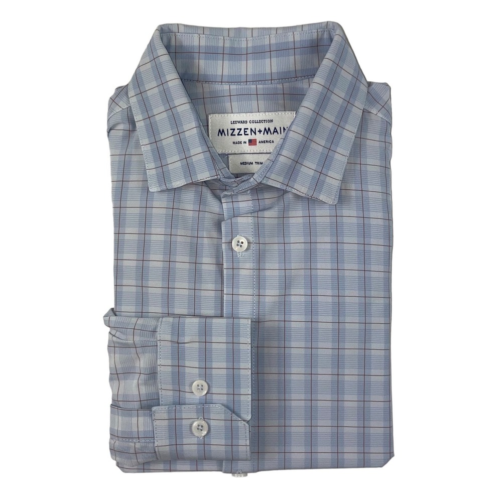 Mizzen+Main Medium Trim Fit American Made Blue Window Checked Button Front